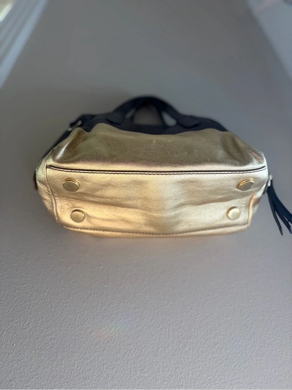 Fossil Black & Gold Colorblock Leather Satchel Bag